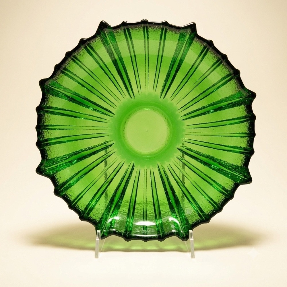 Blenko 614S Olive Green Glass Bowl Plate Mid Century‎ Modern Textured